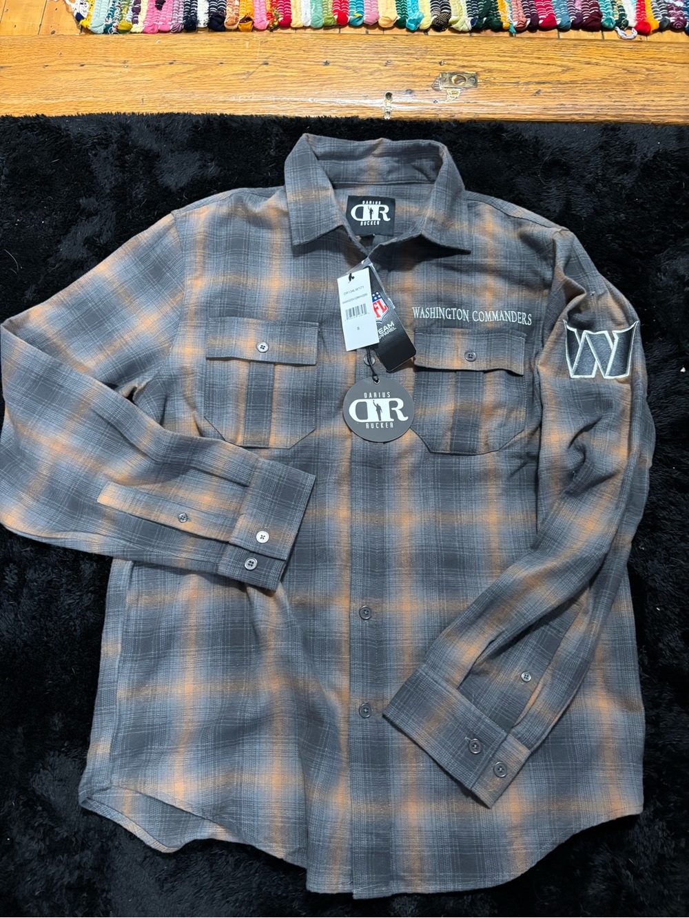 NFL Washington Commanders Gray and Orange Plaid Button-Down Shirt